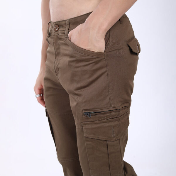 Men's Relaxed Fit Dark Brown Stretch Cotton Cargo Pants – Functional Streetwear Style 4803-3