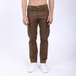 Men's Relaxed Fit Dark Brown Stretch Cotton Cargo Pants – Functional Streetwear Style 4803-3