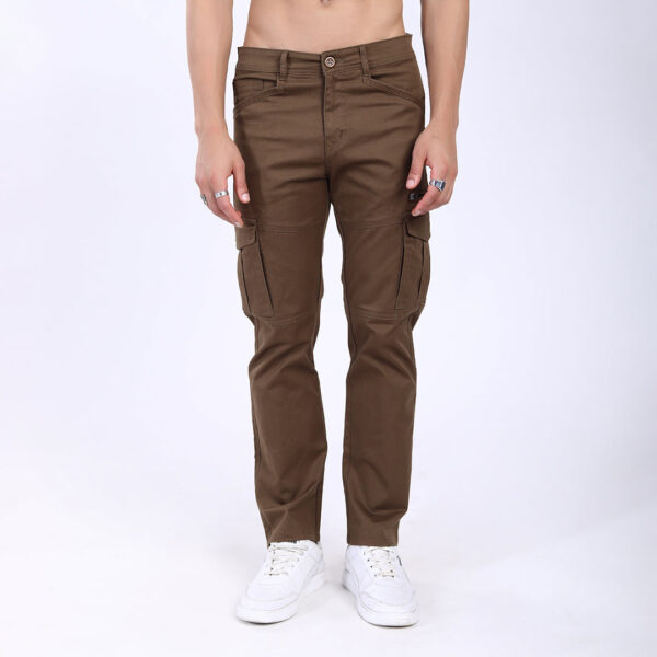 Men's Relaxed Fit Dark Brown Stretch Cotton Cargo Pants – Functional Streetwear Style 4803-3