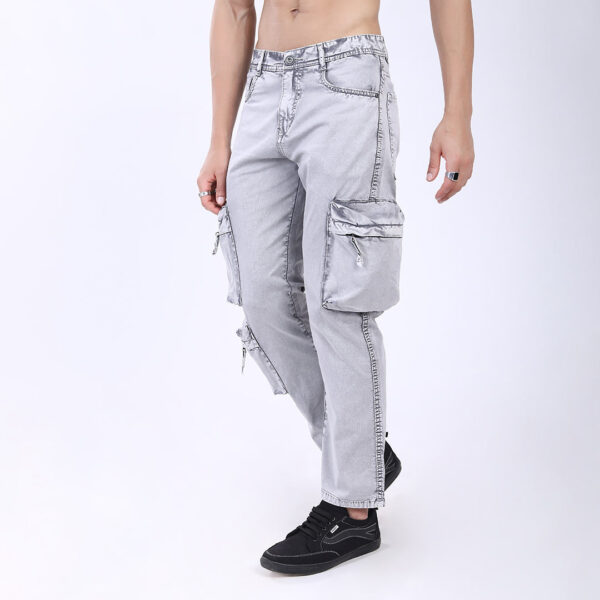 GREY BAGGY CARGO FIT JEANS WITH LARGE POCKET 4899-3