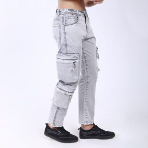 GREY BAGGY CARGO FIT JEANS WITH LARGE POCKET 4899-3