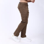 Men's Relaxed Fit Dark Brown Stretch Cotton Cargo Pants – Functional Streetwear Style 4803-3