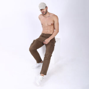 Men's Relaxed Fit Dark Brown Stretch Cotton Cargo Pants – Functional Streetwear Style 4803-3