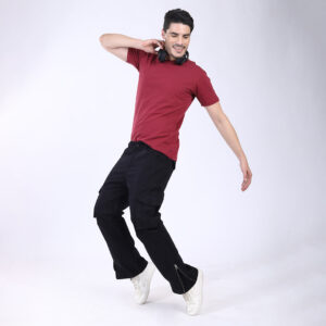 Men's Relaxed Fit Black Stretch Cotton Cargo Pants – Streetwear Utility Style 4802-1