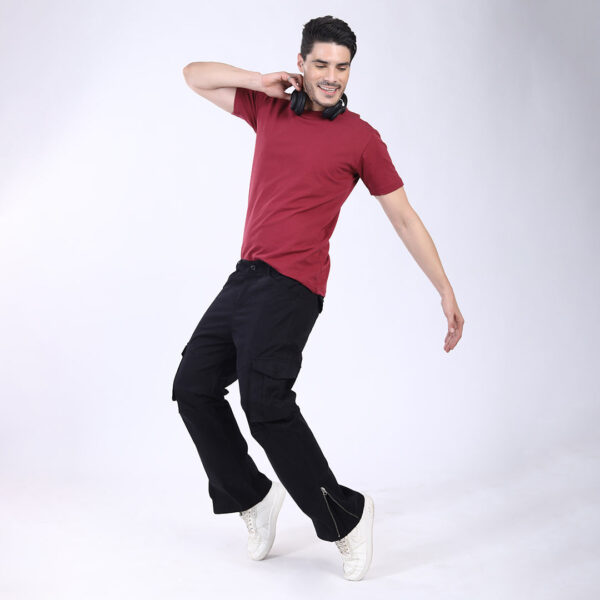Men's Relaxed Fit Black Stretch Cotton Cargo Pants – Streetwear Utility Style 4802-1
