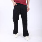 Men's Relaxed Fit Black Stretch Cotton Cargo Pants – Streetwear Utility Style 4802-1