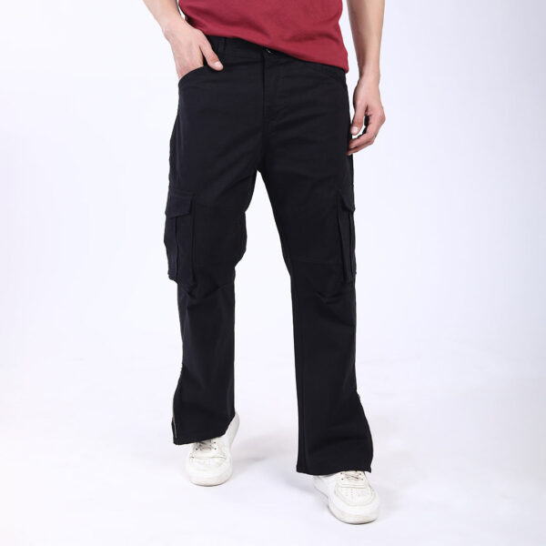 Men's Relaxed Fit Black Stretch Cotton Cargo Pants – Streetwear Utility Style 4802-1