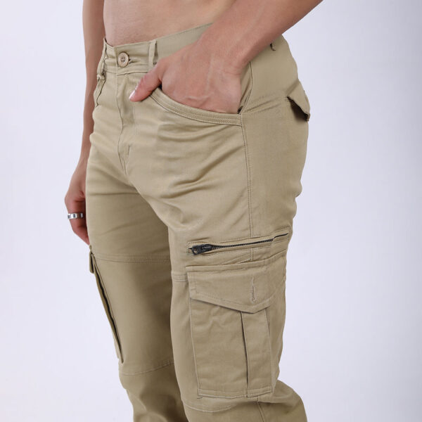 Men's Relaxed Fit Lt. Brown Stretch Cotton Cargo Pants – Functional Streetwear Style 4803-2