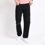 BLACK BAGGY FIT KNEE CUT JEANS 4774