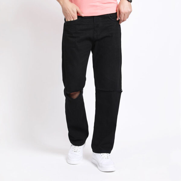 BLACK BAGGY FIT KNEE CUT JEANS 4774