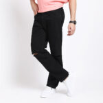 BLACK BAGGY FIT KNEE CUT JEANS 4774