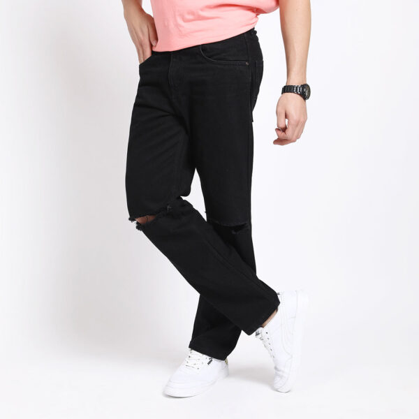 BLACK BAGGY FIT KNEE CUT JEANS 4774
