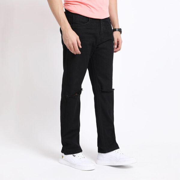 BLACK BAGGY FIT KNEE CUT JEANS 4774