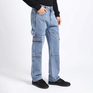 LIGHT BLUE BAGGY CARGO FIT JEANS 4785-2