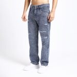 LIGHT BLUE BAGGY FIT DISTRESSED JEANS TEDDY 4715-2