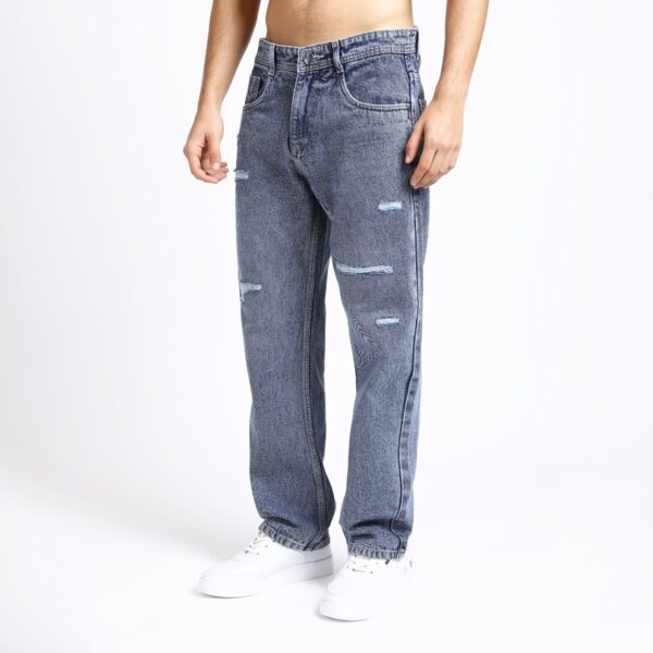 LIGHT BLUE BAGGY FIT DISTRESSED JEANS TEDDY 4715-2