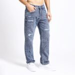 LIGHT BLUE BAGGY FIT DISTRESSED JEANS TEDDY 4715-2