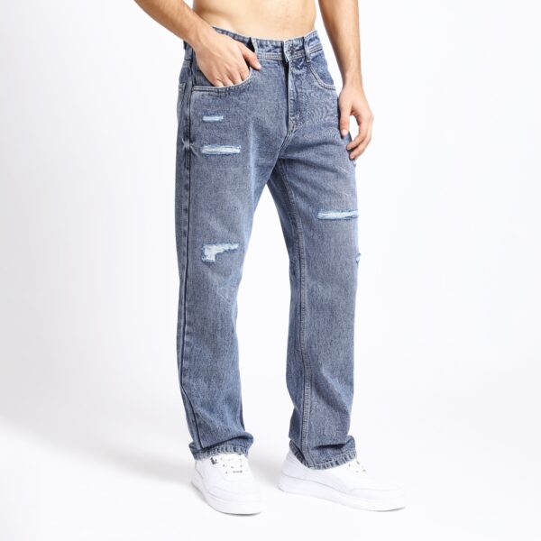 LIGHT BLUE BAGGY FIT DISTRESSED JEANS TEDDY 4715-2