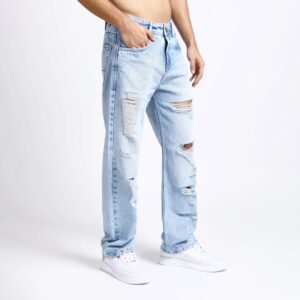 ICE BLUE BAGGY FIT DISTRESSED JEANS TEDDY 4773