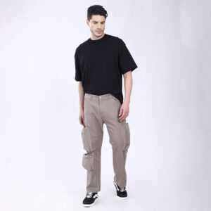 Men's Relaxed Fit Lt. Grey Stretch Cotton Cargo Pants – Streetwear Large pocket Style 4809-5