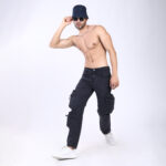 BLACK BAGGY CARGO FIT JEANS WITH LARGE POCKET 4899-5