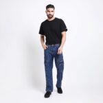 DARK BLUE BAGGY CARGO FIT JEANS 4786-1