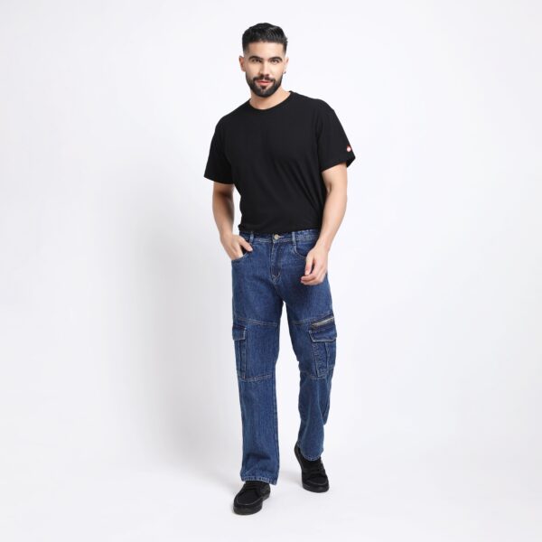 DARK BLUE BAGGY CARGO FIT JEANS 4786-1