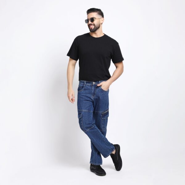 DARK BLUE BAGGY CARGO FIT JEANS 4786-1