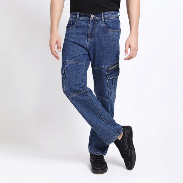 DARK BLUE BAGGY CARGO FIT JEANS 4786-1