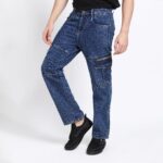 DARK BLUE BAGGY CARGO FIT JEANS 4786-1