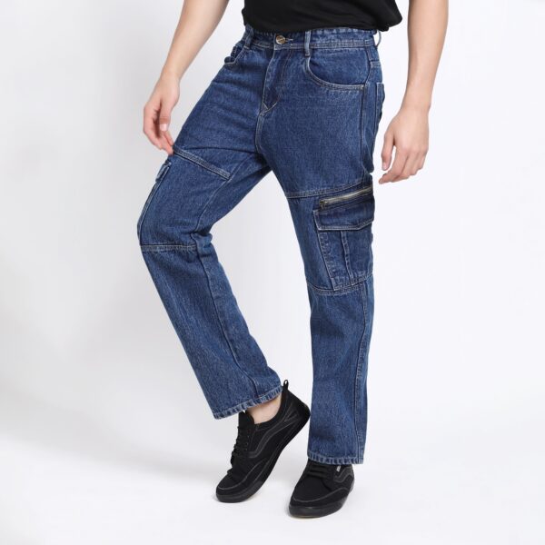 DARK BLUE BAGGY CARGO FIT JEANS 4786-1