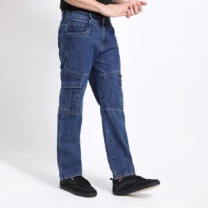 DARK BLUE BAGGY CARGO FIT JEANS 4786-1