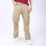 Men's Relaxed Fit Beige Stretch Cotton Cargo Pants – Streetwear Utility Style 4802-2