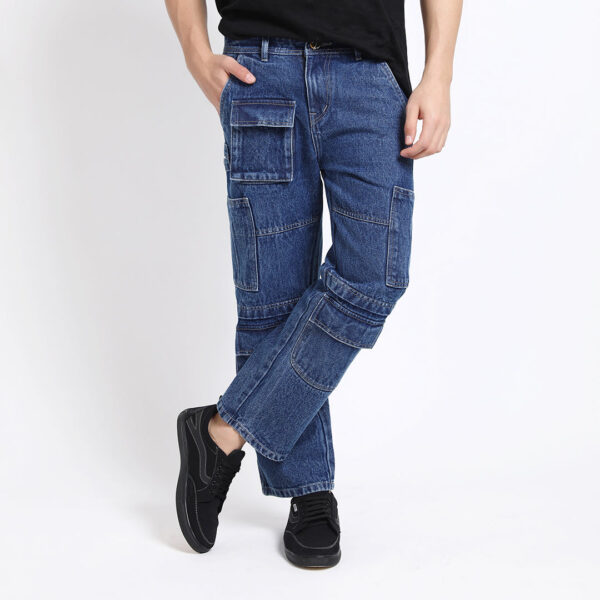 CARGO DARK BLUE BAGGY FIT JEANS TEDDY 4787-1