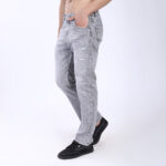 LIGHT GREY BAGGY FIT DISTRESSED JEANS STYLE 4811-2