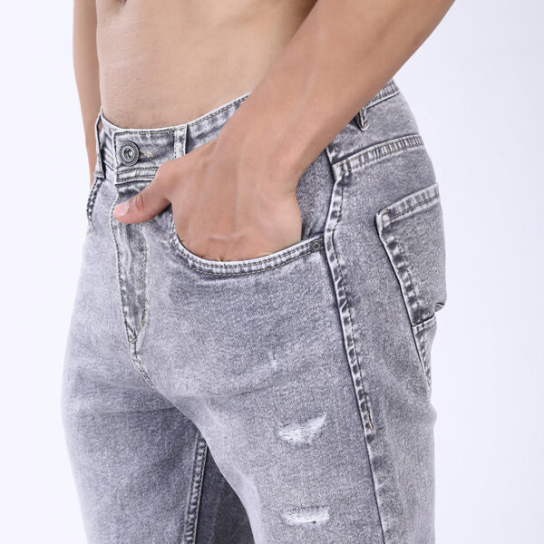 LIGHT GREY BAGGY FIT DISTRESSED JEANS STYLE 4811-2