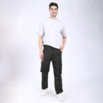 Men's Relaxed Fit Dark Grey Stretch Cotton Cargo Pants – Streetwear Utility Style 4802-7