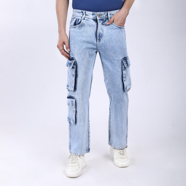 LIGHT BLUE BAGGY CARGO FIT JEANS 4905-2
