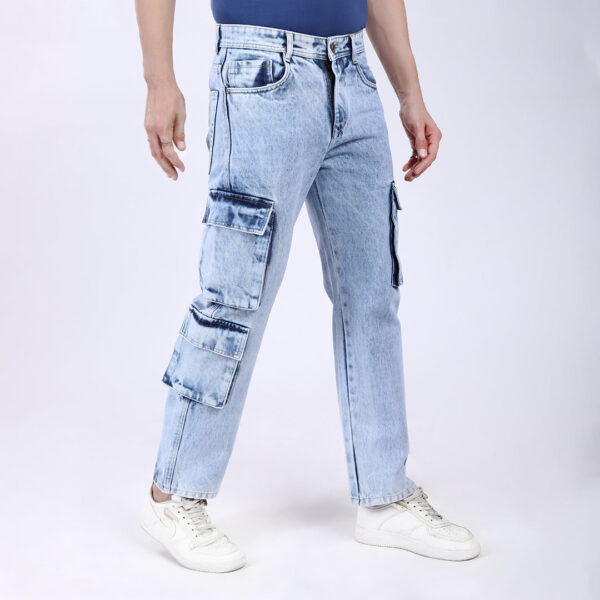LIGHT BLUE BAGGY CARGO FIT JEANS 4905-2