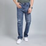 LIGHT GREY BAGGY FIT DISTRESSED JEANS TEDDY 4682-2