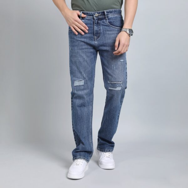 LIGHT GREY BAGGY FIT DISTRESSED JEANS TEDDY 4682-2