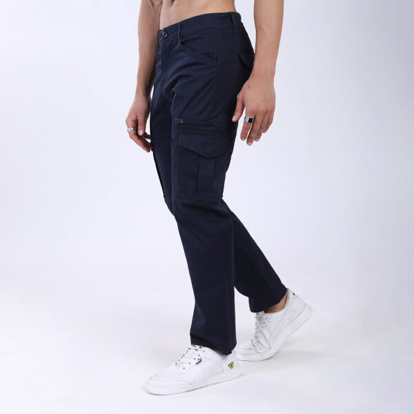 Men's Relaxed Fit Navy Blue Stretch Cotton Cargo Pants – Functional Streetwear Style 4803-1