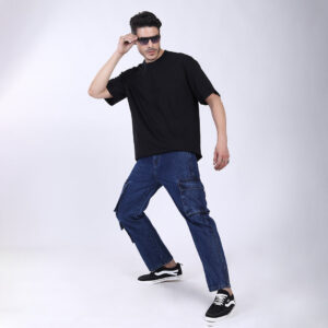 DARK BLUE BAGGY CARGO FIT JEANS 4905-1
