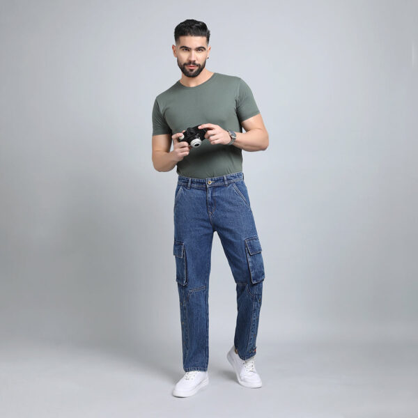 DARK BLUE BAGGY CARGO FIT JEANS 4789-1