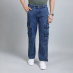 DARK BLUE BAGGY CARGO FIT JEANS 4789-1