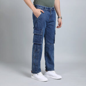 DARK BLUE BAGGY CARGO FIT JEANS 4789-1