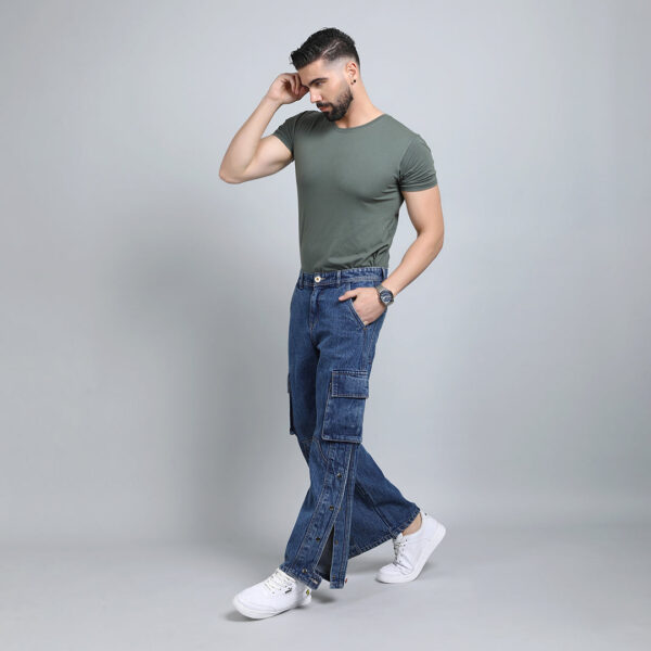DARK BLUE BAGGY CARGO FIT JEANS 4789-1