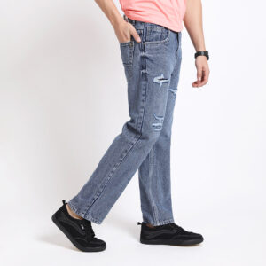 BLUE BAGGY FIT DISTRESSED JEANS TEDDY 4713-2
