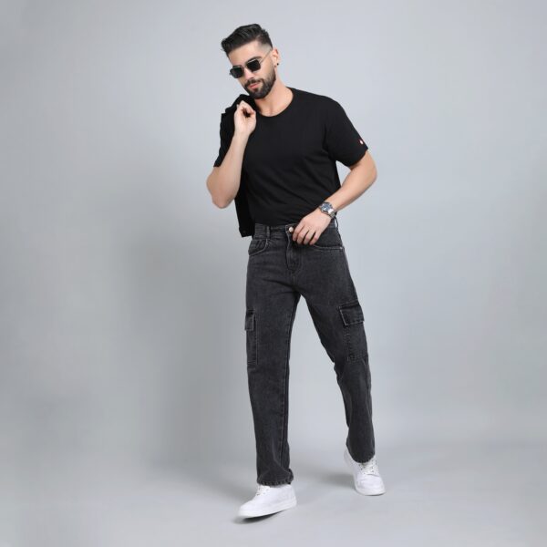 BLACK BAGGY CARGO FIT JEAN 4725-1